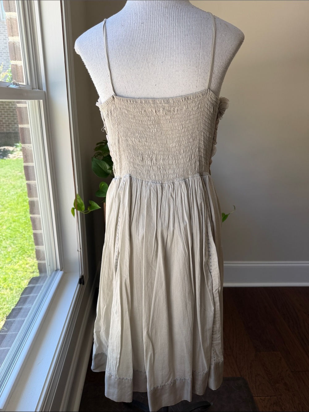 Beaded Floral Strapless Cream Midi Dress - Picture 2 of 4